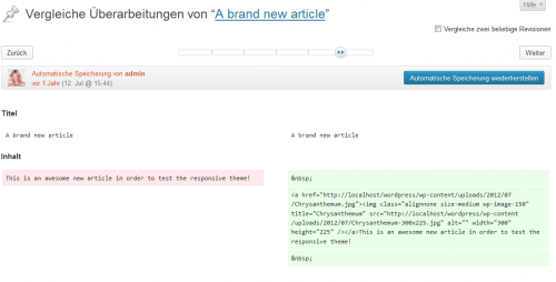 WordPress 3.6 Revisionen vergleichen