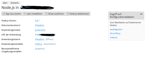 node einstellungen in plesk