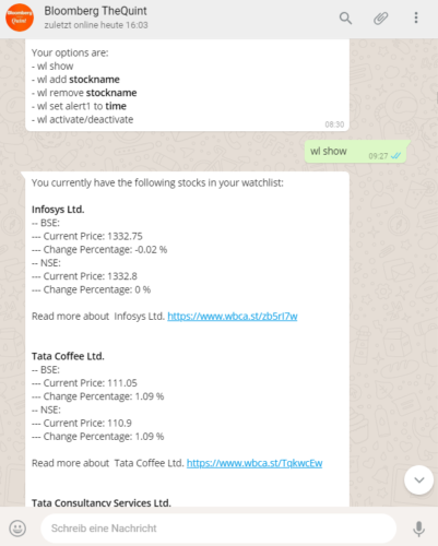 BloombergQuint Stock Watchlist