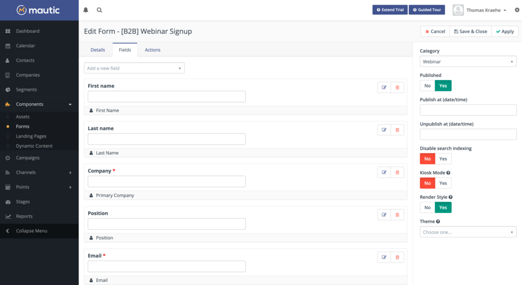 Mautic Webinar Signup Formular