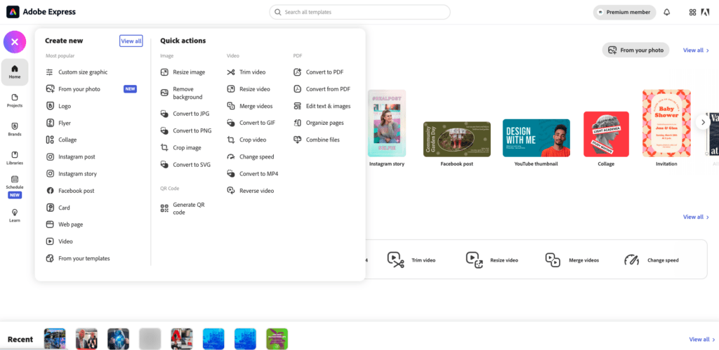 adobe express quick actions