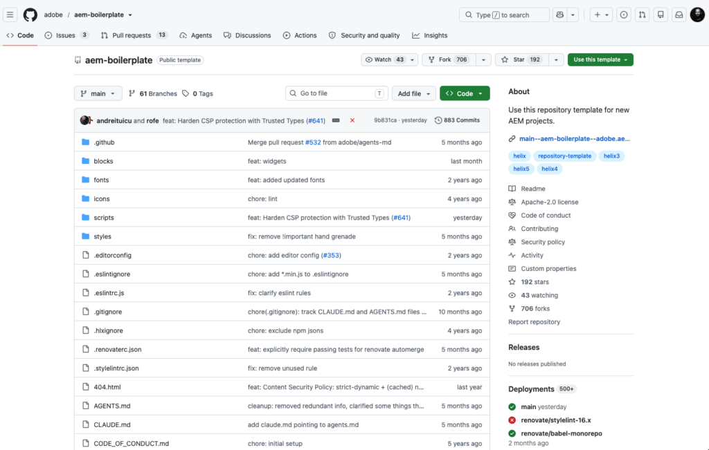 AEM EDS Boilerplate Code Github Repository